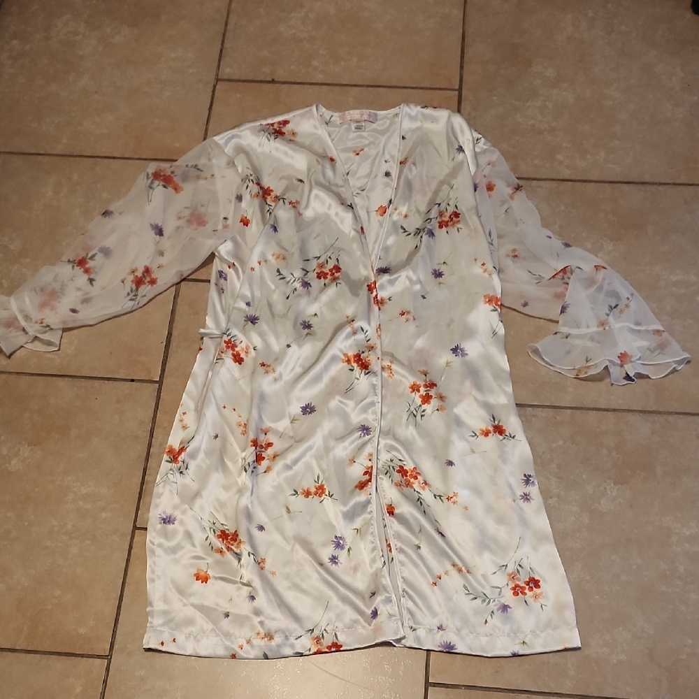Oscar De La Renta Floral Satin  Robe Size Small